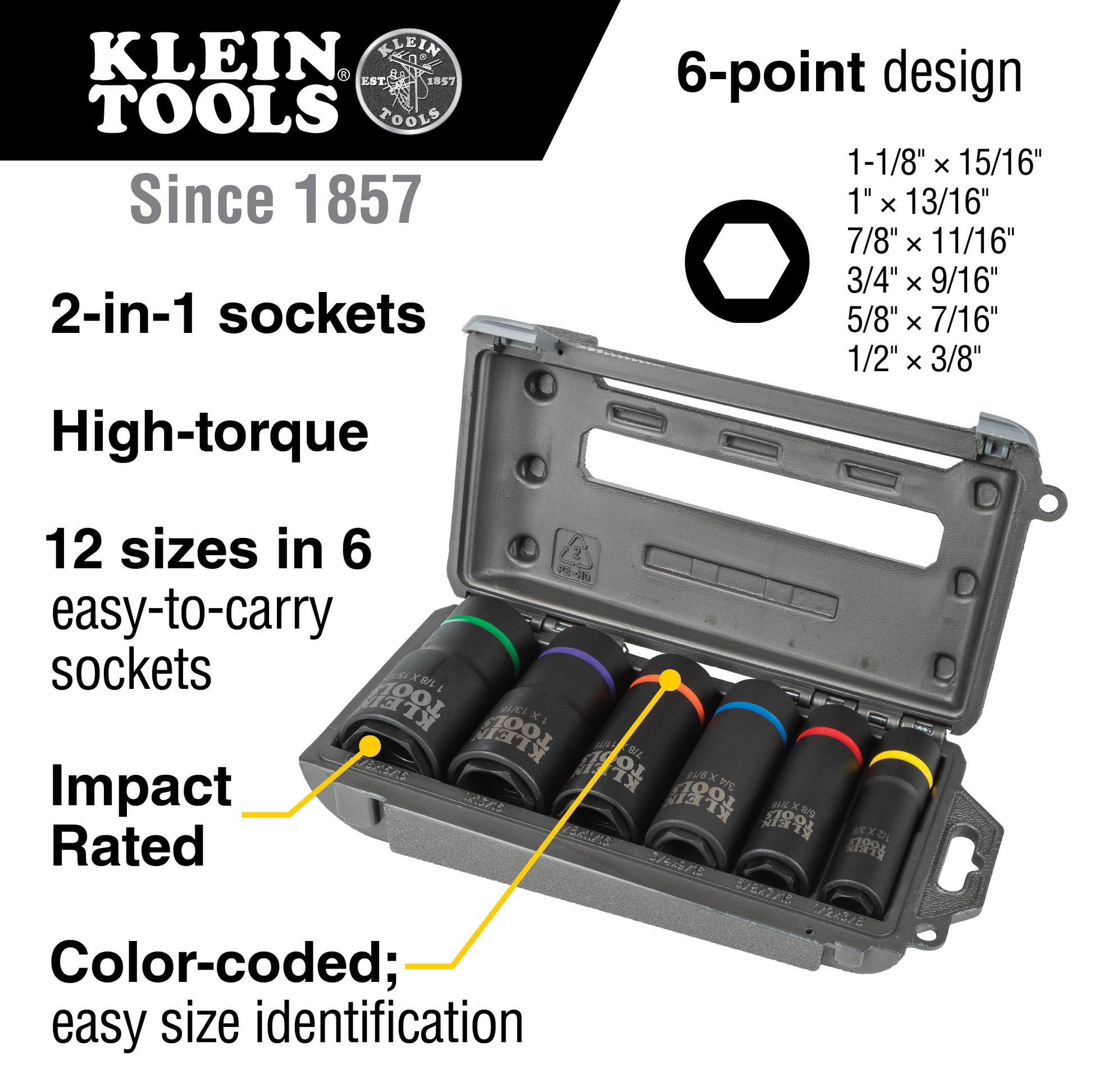 Klein 2-in-1 Impact Socket Set w/case for storage