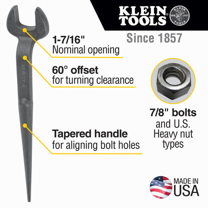 Klein Erection Wrench, 7/8'' Bolt, for U.S. Heavy Nut - 3213