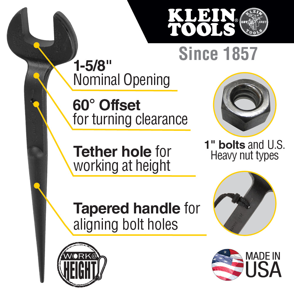 Klein Nominal Opening Spud Wrench, 1'' Bolt, for U.S. Heavy Nut With Tether Hole - 3214TT