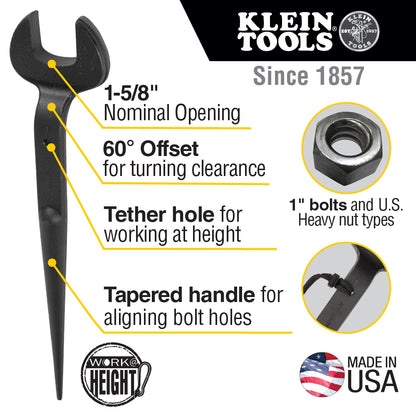 Klein Nominal Opening Spud Wrench, 1'' Bolt, for U.S. Heavy Nut With Tether Hole - 3214TT