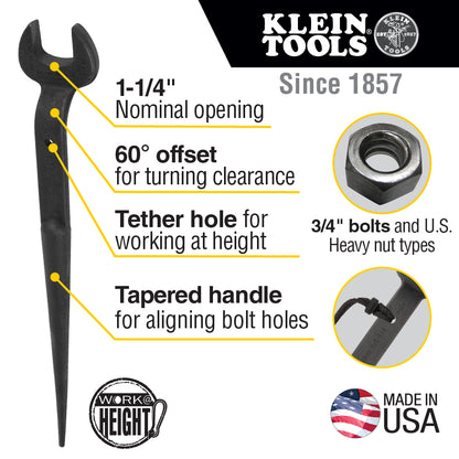 Klein Tools Construction Spud Wrench, 3/4'' Bolt for U.S. Heavy Nut with Tether Hole - 3212TT