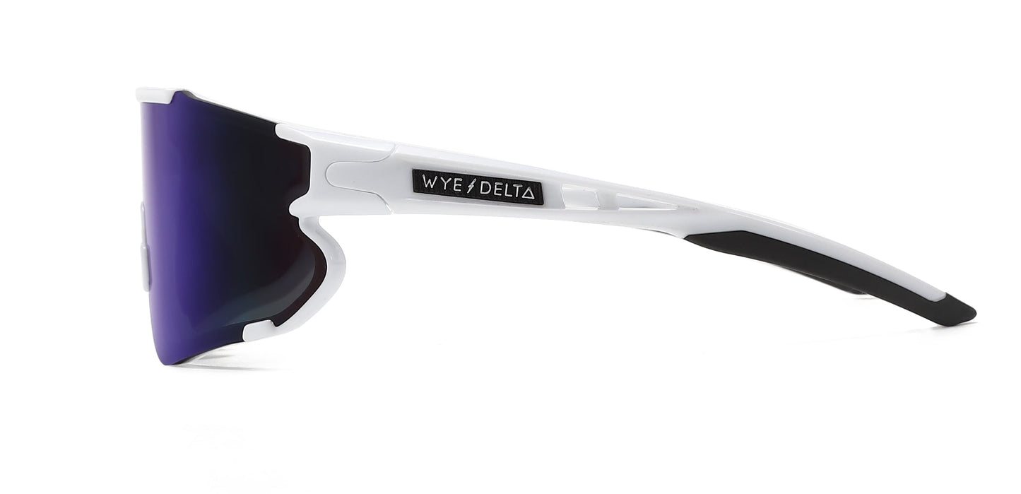 Wye Delta Z87+ HiViz UV Protection White Deep Blue Mirror Safety Sunglasses 