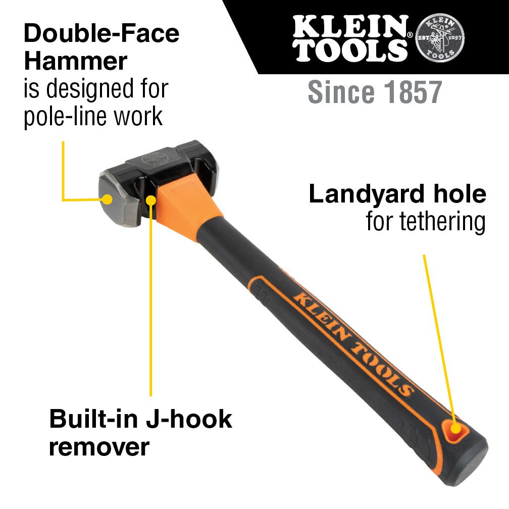 Klein Lineman's Milled Face Hammer Double-Faced Hammer - 809-36