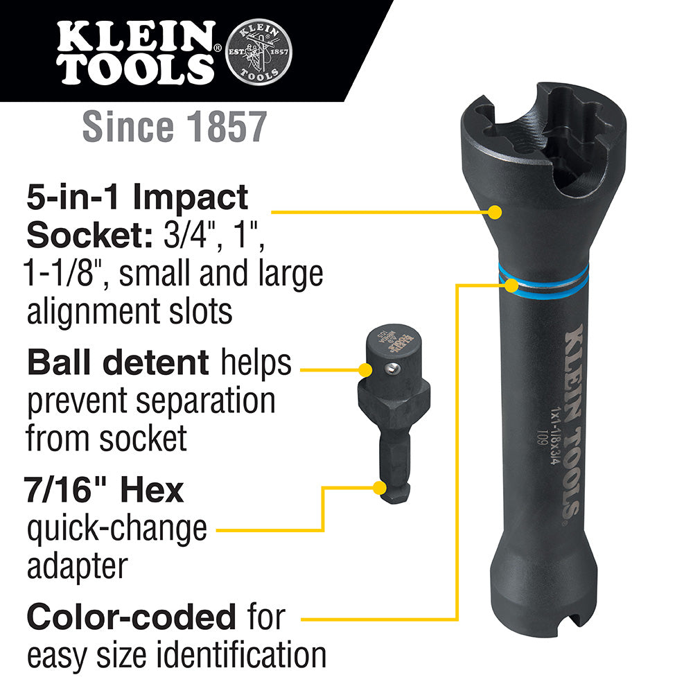 Klein 5-n-1 Impact Sockets Lineman Nut Runner Tool Callout - NRHD