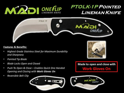 MADI Pointed Tip One Flip Pocket Knife - PTOLK-1P