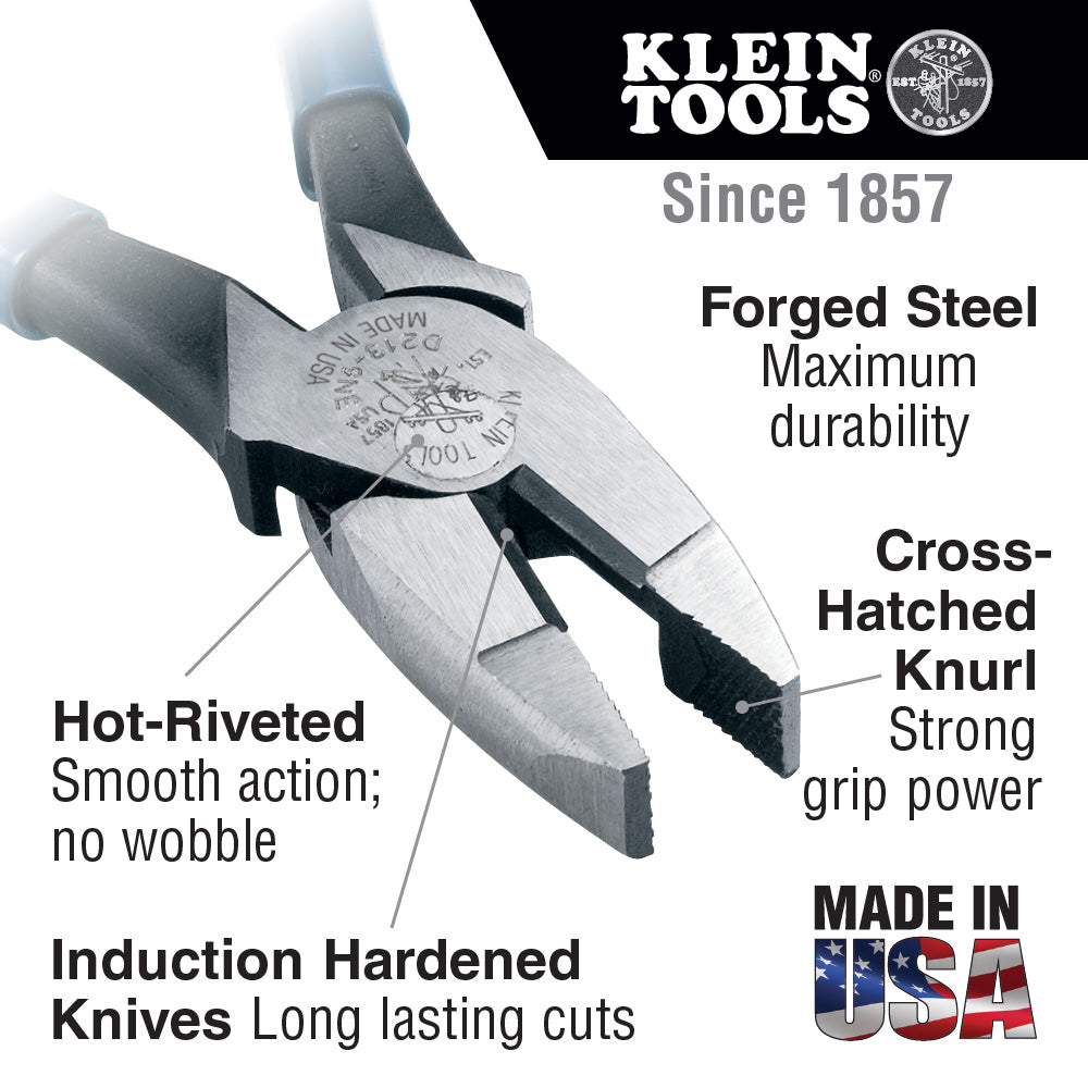 Klein Lineman's Pliers Side Cutters w/ Tether Ring - D213-9NETT