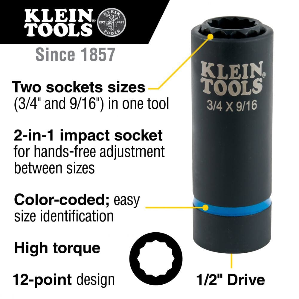 Klein 2-in-1 Impact Socket, 12-Point